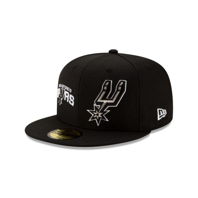 Black San Antonio Spurs Hat - New Era NBA Double Hit 59FIFTY Fitted Caps USA9247103